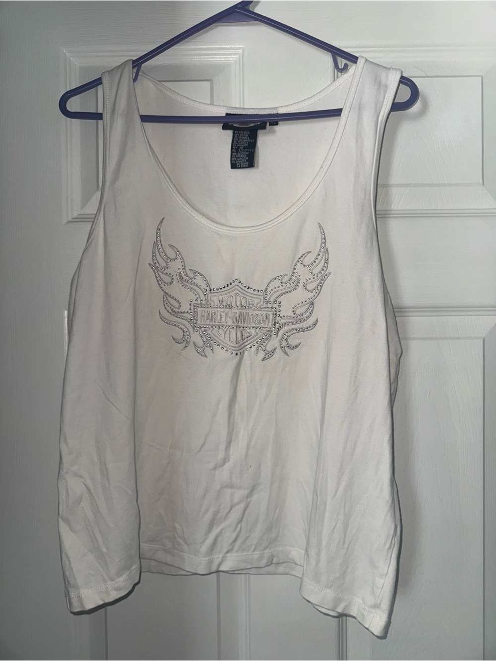 Harley-Davidson White Tank Top with Silver Rhinestone Logo